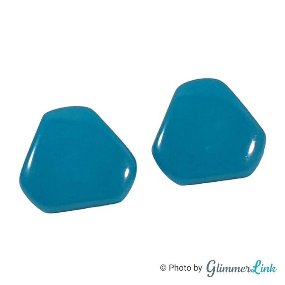 Vintage Hong Kong Blue Plastic Triangular Pierced Earrings - Picture 2 of 9
